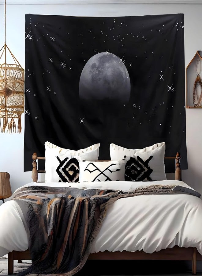 TUGCAY Moon Tapestry Black Tapestry Starry Night Sky Stars Tapestries Wall Hanging for Bedroom College Dorm Living Room Aesthetic Decoration(60x40 Inch) - Image 2